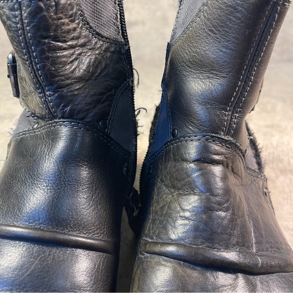 Replay Leather & Denim Deconstructed Biker Ankle Boots Zip Side Moto Boots main image 9